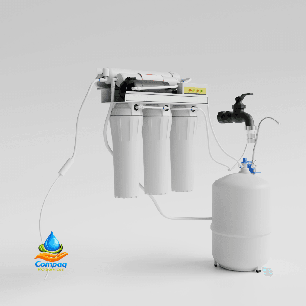Wall-Mounted RO Water purification system with pressure tank – 3D render on white background