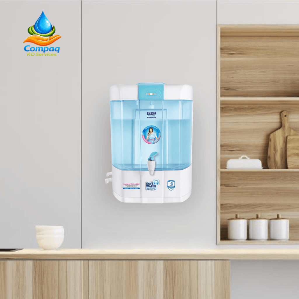 RO purifier installation service banner with technician and water filter system in kitchen